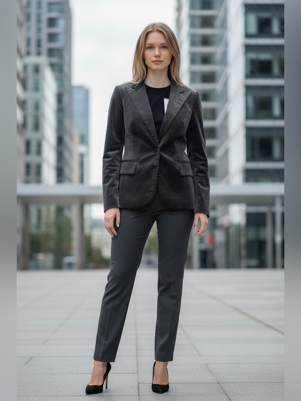 DS2 Tailored Women's Steele Gray Blazer- Classic Professional Style
